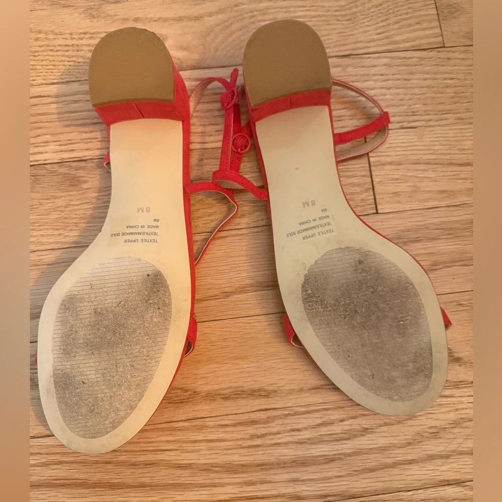 LOFT Thin Strap Low Block Heel Red Suede Sandals - Sz 8 - Picture 3 of 4